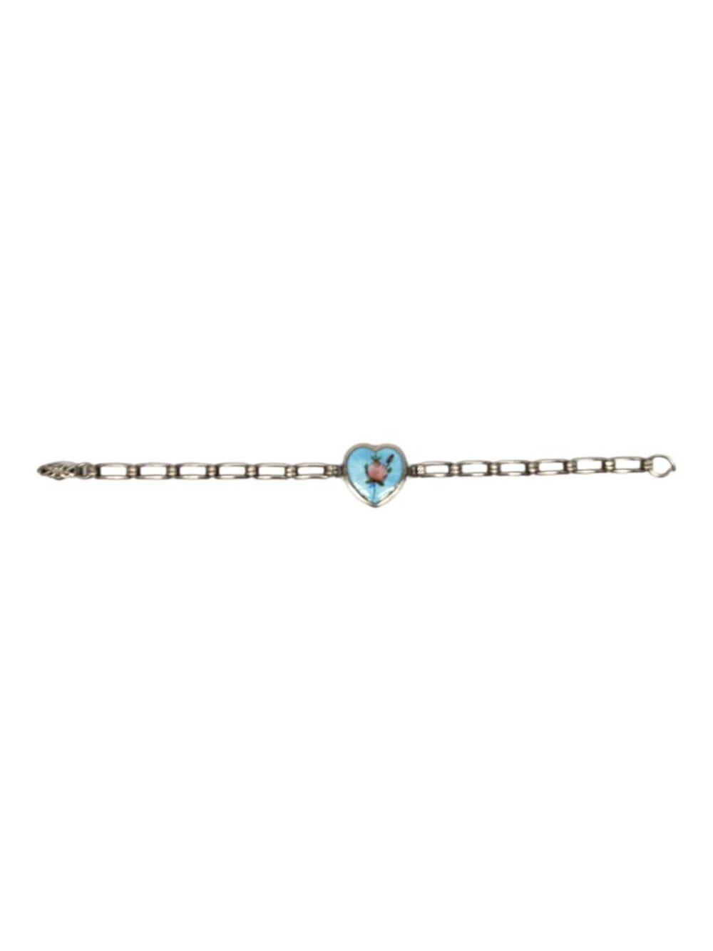 Sterling Silver Guilloche Blue Enamel Heart Bracelet #24836